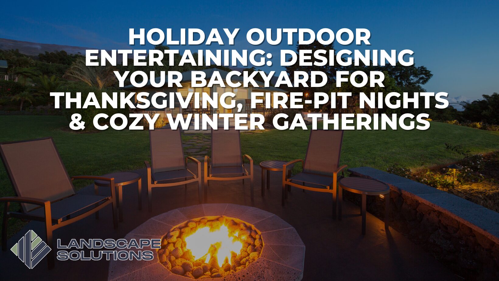 Chairs around a lit fire pit in a Nashville backyard