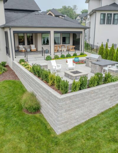 Freshly designed backyard with professional landscaping and hardscapes.